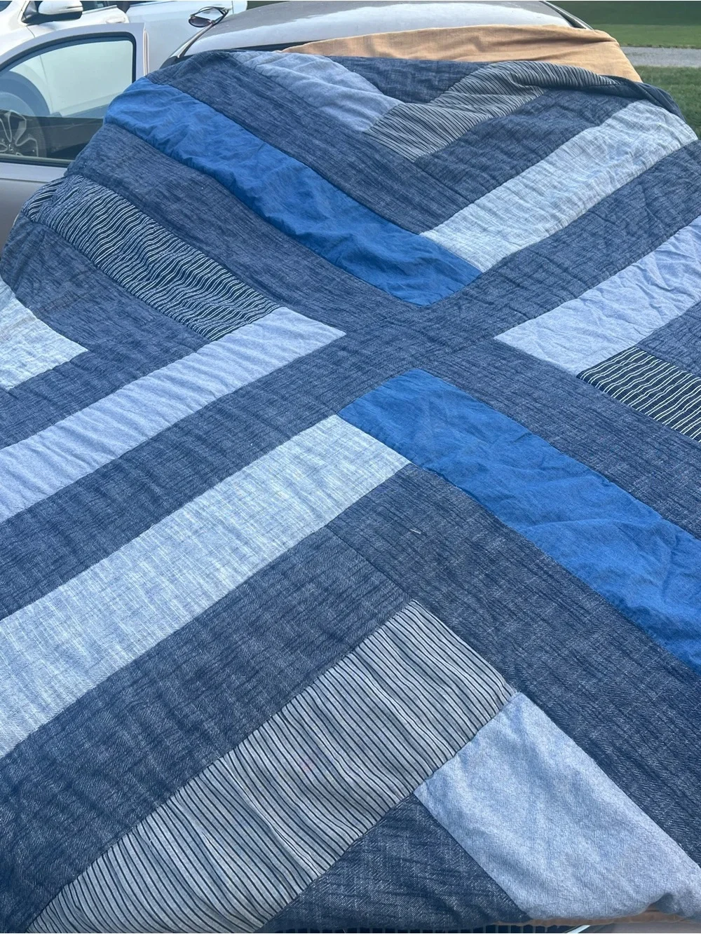 Pottery Barn Teen Denim X Blue Patchwork Cotton Quilt Mixed Blue Tones Size Full